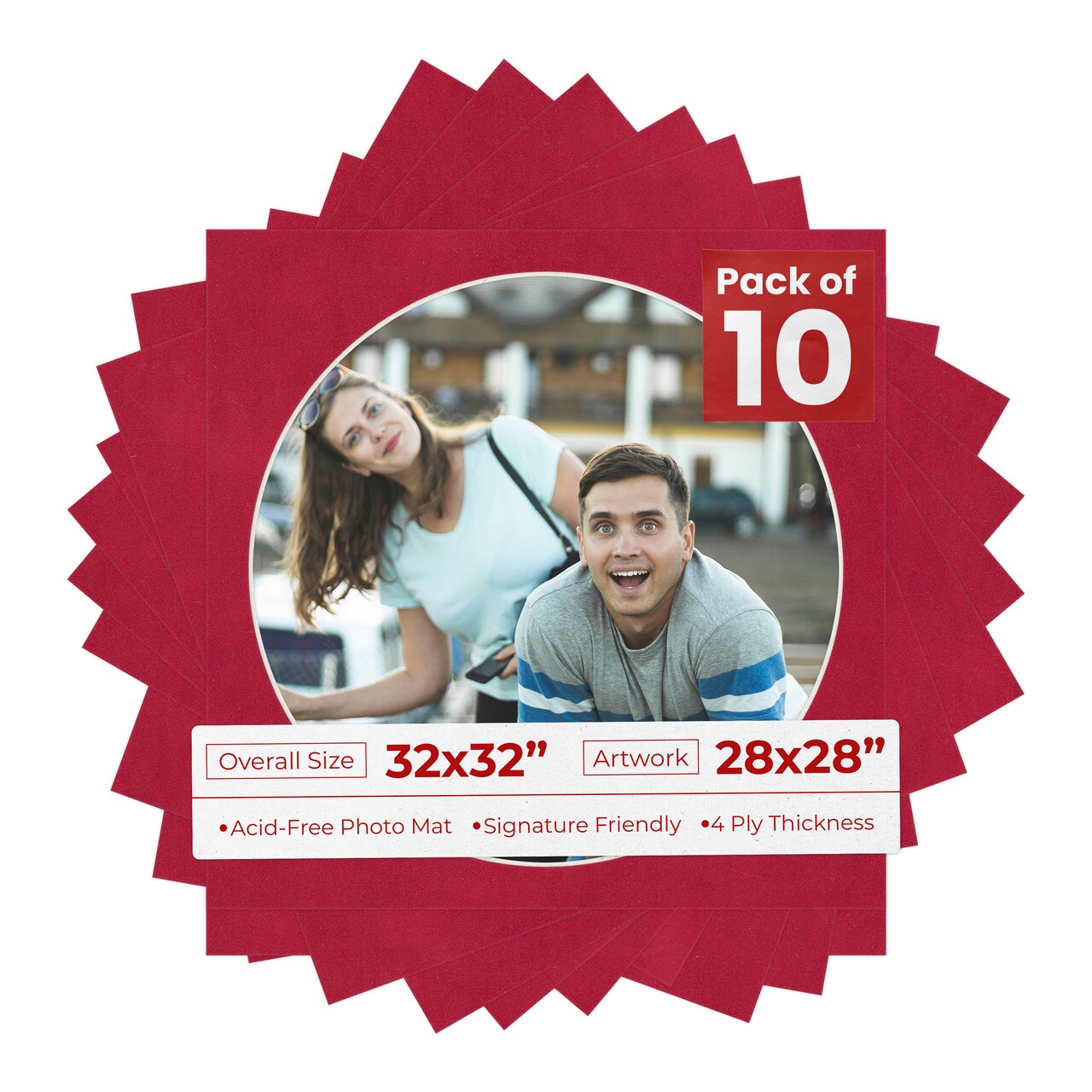 Red Suede Mat Board for 32x32 Frames - Circle Opening for 28x28 Photos